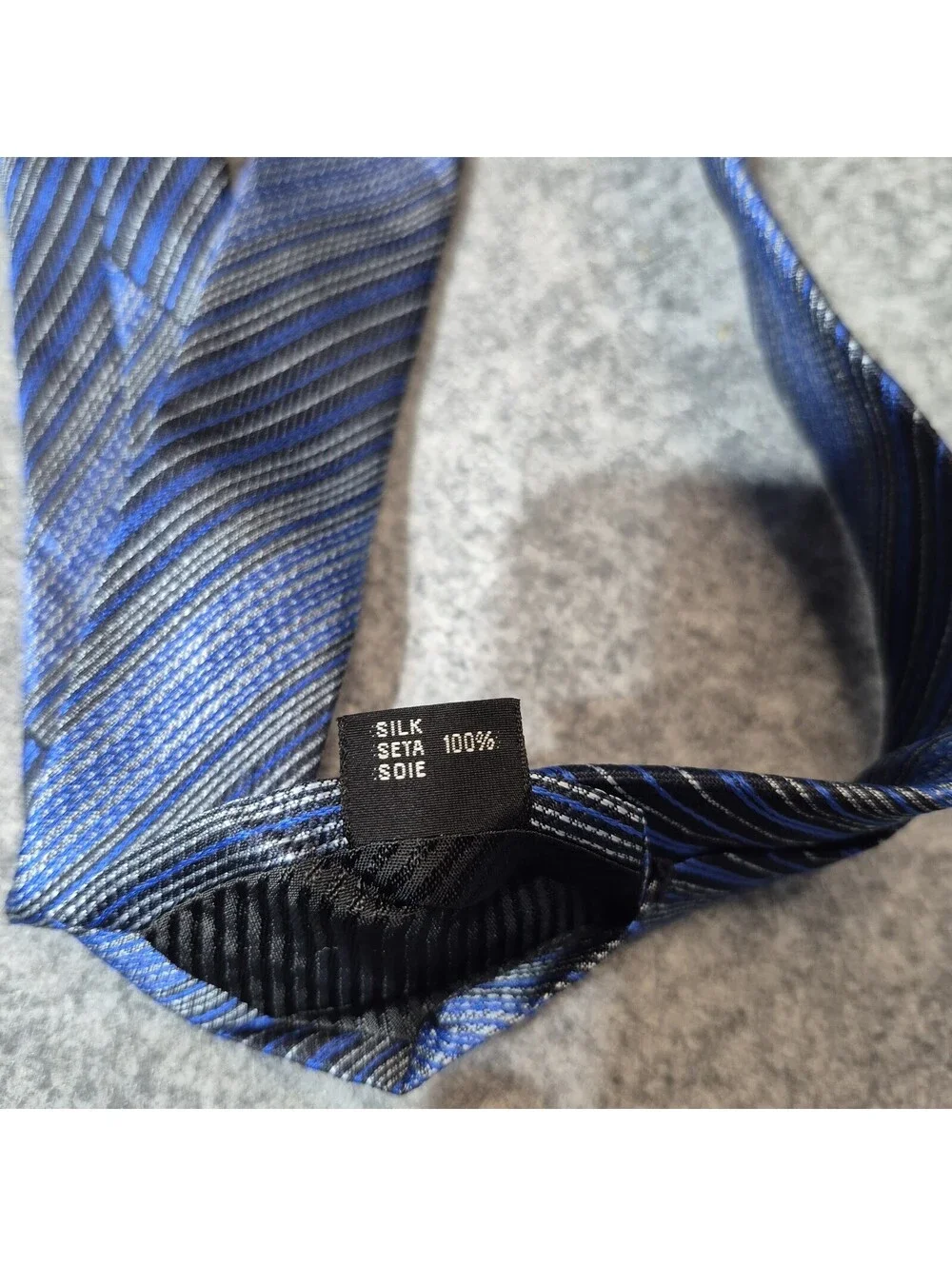 Ertu Silk Necktie Classic Blue-Gray-Black Stripes